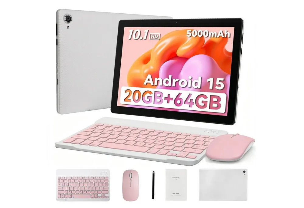 BUFO 10 Zoll 1280x800 HD 5000mAh WiFi 6 mit Tastatur, Maus und Stylus Tablet (10.1", 64 GB, Android 15, 5G WiFi, 20(3+17)GB+64GB, HD IPS 1280x800)