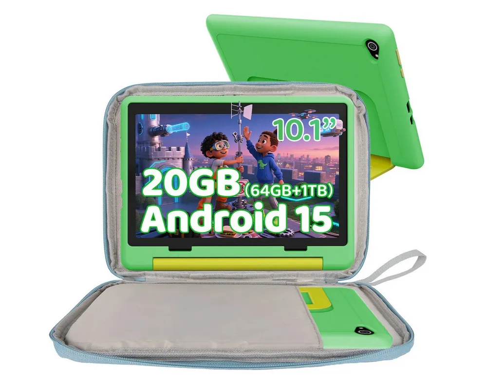 BUFO 10 Zoll 24(3+21)GB RAM+64GB ROM 1280x800 HD-Display Android16 Kinder Tablet (10,1", 64 GB, Android 16, WIFI, Anti-Blaulicht, Vorinstallierte Kinder Lernsoftware, Robustes Design)