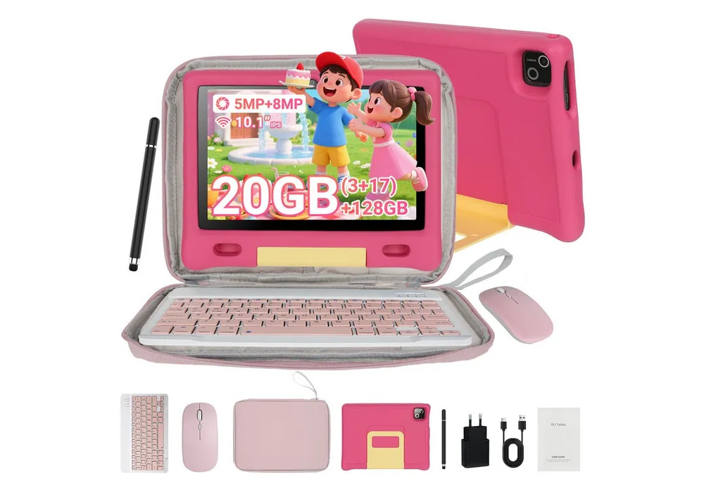 BUFO 10 Zoll 3GB RAM, 128GB, 1280x800 HD Display, Wi-FI 6, 5000mAh, Kinder Tablet (10", 128 GB, Android 15, 5G WiFi, Kinder-Tablet mit Stift/Tastatur/Maus, Elternkontrolle, HD 1280x800)