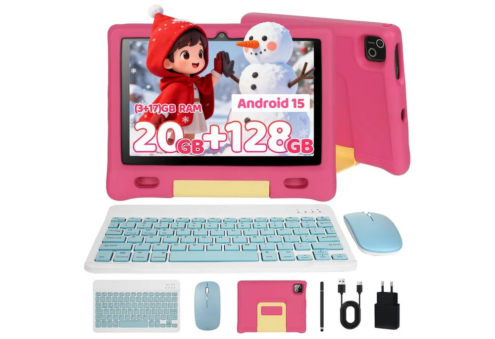 BUFO 10 Zoll 3GB RAM, 128GB, 1280x800 HD Display, Wi-FI 6, 5000mAh, Kinder Tablet (10", 128 GB, Android 15, 5G WiFi, mit Tastatur/Maus/Stift, Octa Core, Kindersicherung)