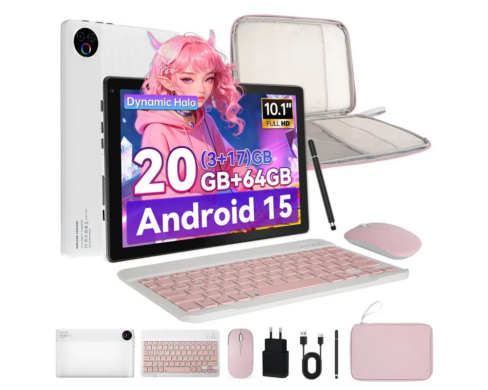 BUFO 10 Zoll Android 15, 20(3+17)GB+64GB, 1280x800 HD Display, WiFi 6 Tablet (10", 64 GB, Android, WiFi, mit Tastatur, Maus, Stift und praktischer Tragetasche)