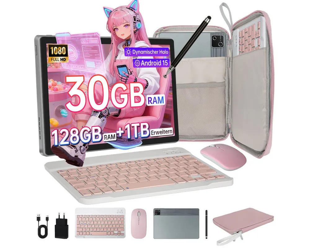 BUFO 10 Zoll Android 15, 30(6+24)GB+128GB, 6200mAh, mit Tastatur/Maus/Stift Tablet (10", 128 GB, Octa-Core, mit Stift/Maus/Tastatur)