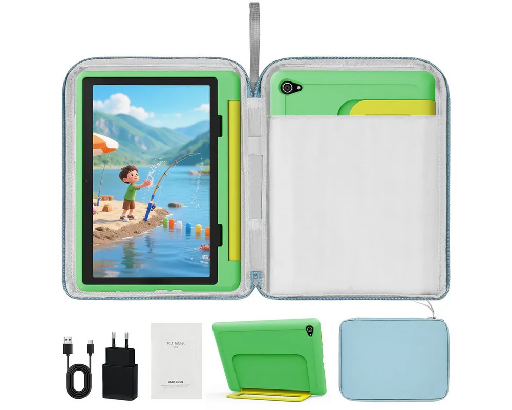 BUFO 10 Zoll Android 16, 24(3+21)GB RAM+64GB, 1280x800 HD IPS, Kinder Tablet (10", 64 GB, Android 16, WiFi 6, Robuste Schutzhülle, Vorinstallierte Lernapps, GMS-Zertifizierung)