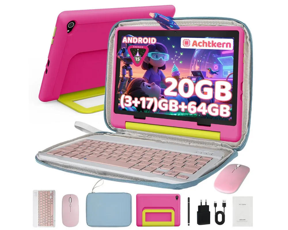 BUFO 10 Zoll Android 16, 24(3+21)GB RAM+64GB, 1280x800 HD IPS, Kinder Tablet (10", 64 GB, Android 16, WiFi 6, GMS-Zertifizierung Android 16, mit Stylus/Maus/Tastatur)