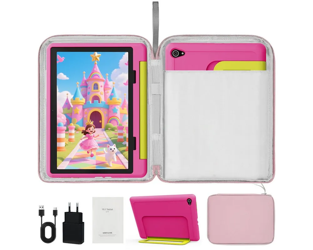 BUFO 10 Zoll Android 16, 24(3+21)GB RAM+64GB, 1280x800 HD IPS, Kinder Tablet (10", 64 GB, Android 16, WiFi 6, Robuste Schutzhülle, Vorinstallierte Lernapps, GMS-Zertifizierung)