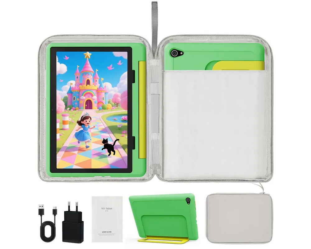 BUFO 10 Zoll Android 16, 24(3+21)GB RAM+64GB, 1280x800 HD IPS, Kinder Tablet (10", 64 GB, Android 16, WiFi 6, Robuste Schutzhülle, Vorinstallierte Lernapps, GMS-Zertifizierung)
