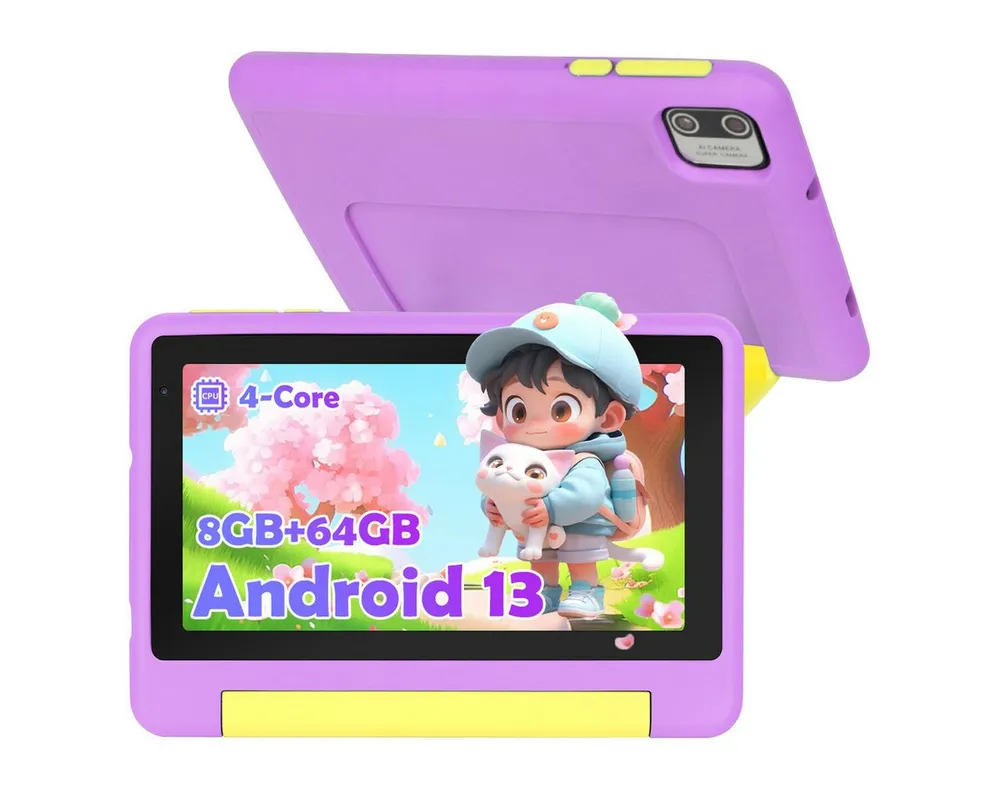 BUFO 7 Zoll Kindersicherung 64GB ROM+128GB Erweiterbar Android 13 HD Kinder Tablet (7", 64 GB, Android 13, WiFi, Robustes Tablet für Kinder mit Schutzhülle & Elternkontrolle)