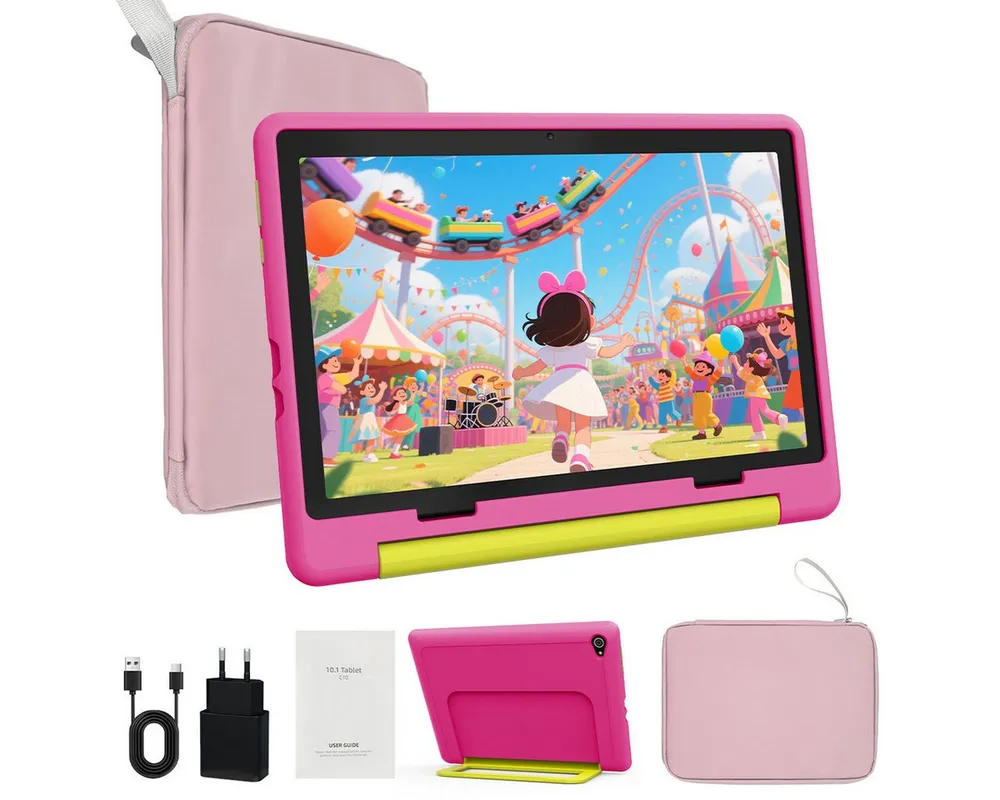 BUFO Android 16 10-Zoll, 24(3+21) GB RAM + 64 GB ROM (TF Expand 1TB) Kinder Tablet (10", 64 GB, Android 16, WiFi 6, Android 16, HD IPS 1280x800, 6000mAh, für Spiel und Lernen)