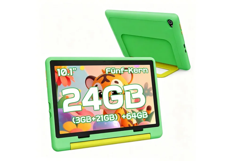 BUFO Android 16 10-Zoll, 24(3+21) GB RAM + 64 GB ROM (TF Expand 1TB) Kinder Tablet (10", 64 GB, Android 16, WiFi 6, Android 16, Elterliche Kontrolle, HD IPS 1280x800, 6000mAh)