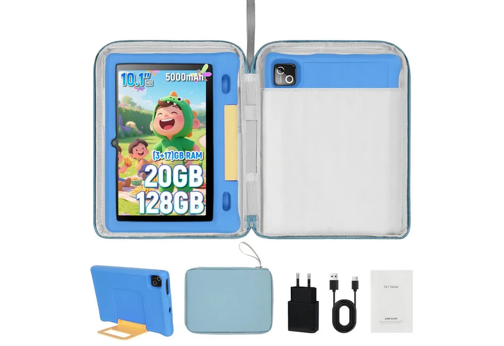 BUFO Kinder Lern-Tablet mit Elternkontrolle 10'' Android 16, 64GB Tablet (10", 128 GB, Android 15, Kids Bumper blau)