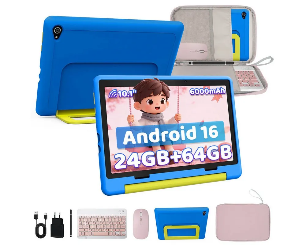 BUFO Kinder Lern-Tablet mit Elternkontrolle 10'' Android 16, 64GB Tablet (10", 64 GB, Android 16, Kids Bumper blau)