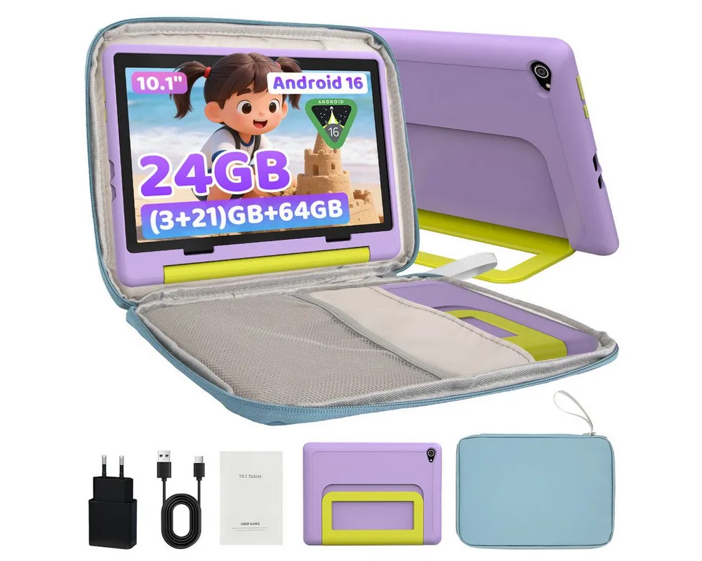 BUFO Kinder Lern-Tablet mit Elternkontrolle 10'' Android 16, 64GB Tablet (10", 64 GB, Android 16, Kids Bumper blau)
