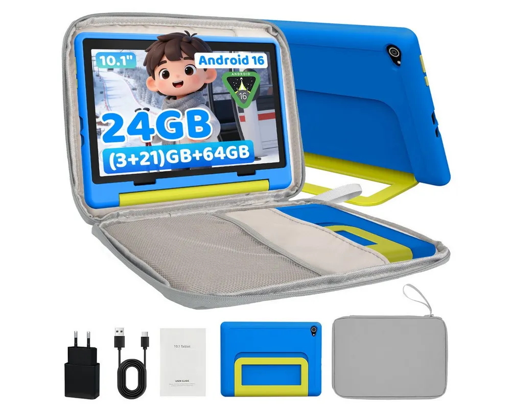 BUFO Kinder Lern-Tablet mit Elternkontrolle 10'' Android 16, 64GB Tablet (10", 64 GB, Android 16, Kids Bumper blau)