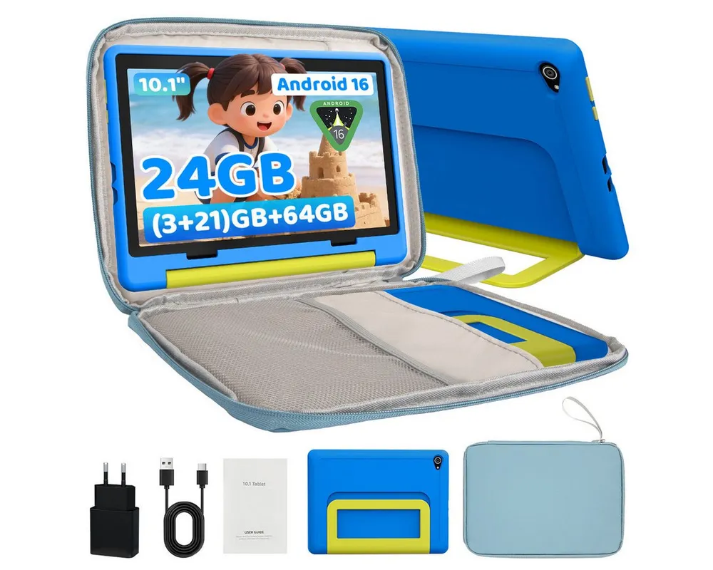BUFO Kinder Lern-Tablet mit Elternkontrolle 10'' Android 16, 64GB Tablet (10", 64 GB, Android 16, Kids Bumper blau)