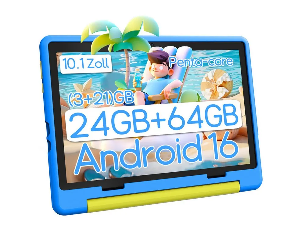 BUFO Kinder Lern-Tablet mit Elternkontrolle 10'' Android 16, 64GB Tablet (10", 64 GB, Android 16, Kids Bumper blau)