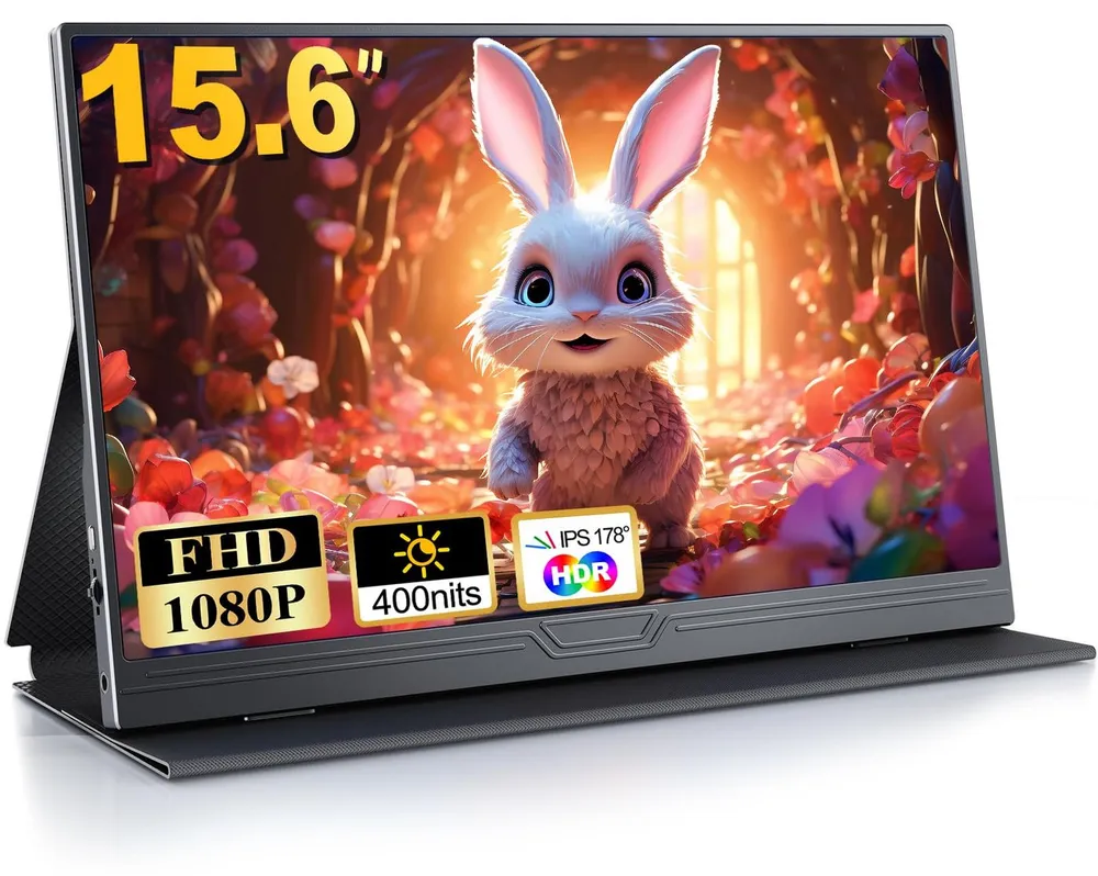 Bundviel 15,6-Zoll tragbarer Monitor mit USB-C & HDMI, 1080P FHD Portabler Monitor (40 cm/15.6 ", 1920 x 1080 px, FHD, 3 ms Reaktionszeit, 60 Hz)