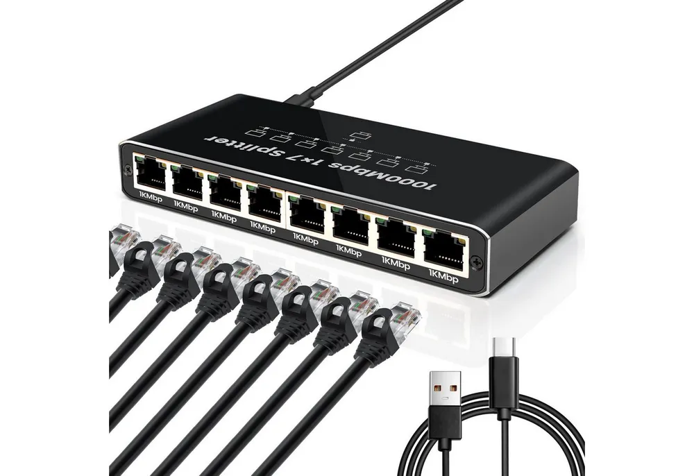Bundviel LAN Splitter 1 auf 4 Gigabit Ethernet Switch 4-Port Verteiler Netzwerk-Switch