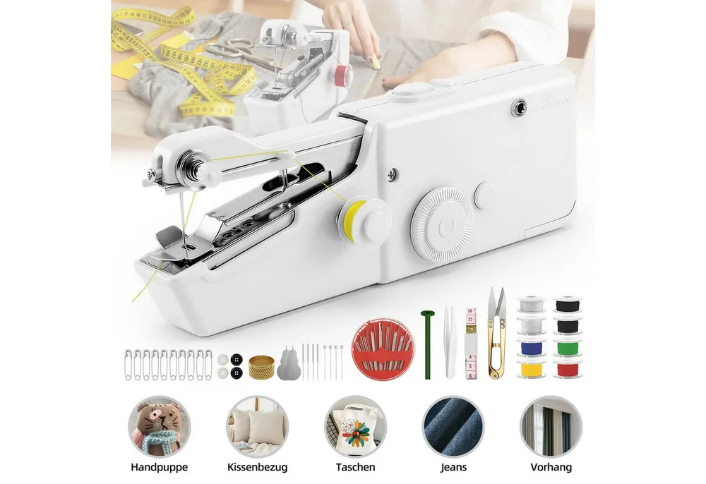 Bundviel Nähmaschine Elektrische Mini Nähmaschine Tragbare Handnähmaschine mit Unterfaden