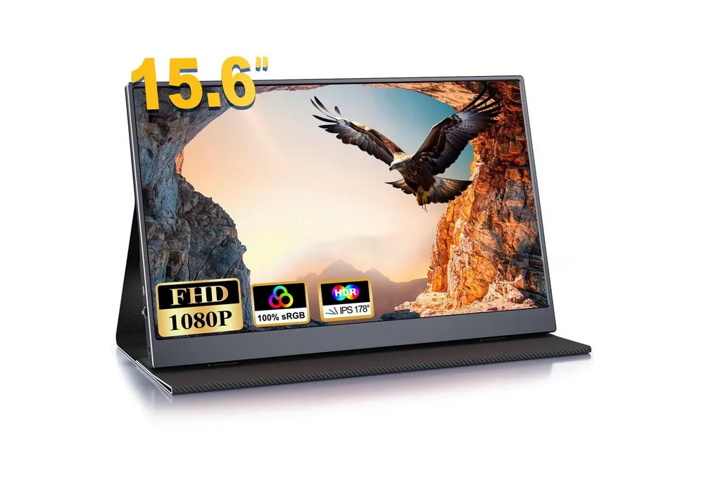 Bundviel Portable Monitor 15,6-Zoll tragbarer Monitor mit USB-C & HDMI, 1080P Portabler Monitor (40 cm/15.6 ", 1920 x 1080 px, FHD, 3 ms Reaktionszeit, 60 Hz)