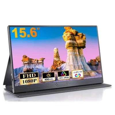 Bundviel Portable Monitor 15,6 Zoll Tragbarer Mobiler IPS 1920x1080 FHD Portabler Monitor (40 cm/15.6 ", 1920x1080 px, Full HD, 2 ms Reaktionszeit, 60 Hz, LCD, Tragbarer Monitor mit Dual-Lautsprechern, USB-C, HDMI)