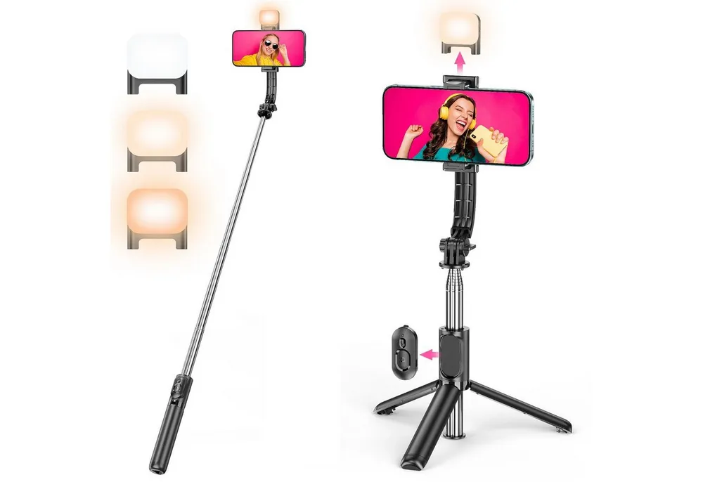 Bundviel Selfie-Stick Teleskopstativ Telefonhalter – Schwarz Selfie-Stick Klemmstativ