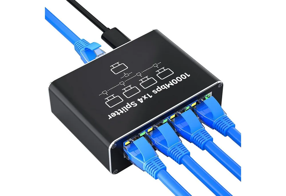 Bundviel Switch 1 auf 2/1 auf 4 Mit USB-C Netzkabel 1000Mbps Netzwerk Netzwerk-Switch