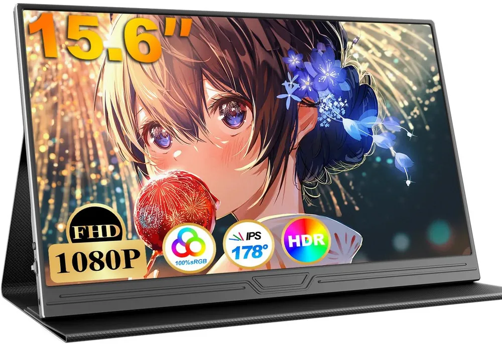 Bundviel Tragbarer Mobiler Monitor 15.6“ 1920x1080FHD IPS Portabler Monitor (40 cm/15.6 ", 1920 x 1080 px, FHD, 3 ms Reaktionszeit, 60 Hz)