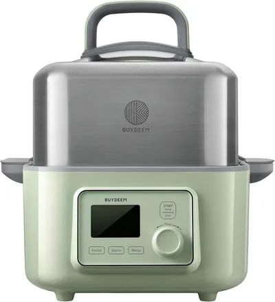 BUYDEEM Multikocher Multifunktionaler 5-in-1 Dampfgarer mit 6 Programmen, 1000 W, 5 oder 10 L Kapazität, Timer bis 18 Std., Anti-Tropf-Deckel & Zubehör