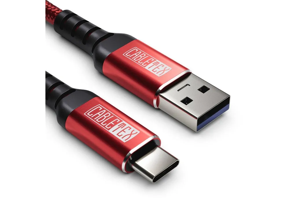 CABLETEX USB C Kabel auf USB 3.1 Typ A Datenkabel USB 3.0 für Smartphones Rot Smartphone-Kabel, USB-A, (100 cm), Nylonmantel