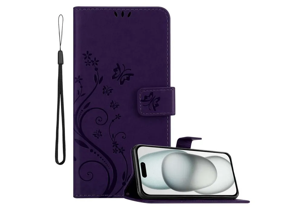 Cadorabo Handyhülle für iPhone 15 PLUS Hülle Apple iPhone 15 PLUS, Hülle Schutzhülle Blumen Flower mit Standfunktion Kartenfach Magnet