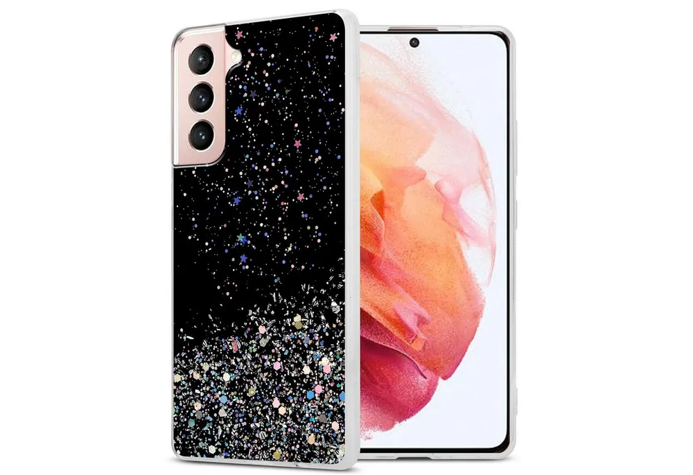 Cadorabo Handyhülle für Samsung Galaxy S21 5G Hülle Samsung Galaxy S21 5G, Flexible TPU Silikon Handy Schutzhülle - Hülle - mit Glitzer