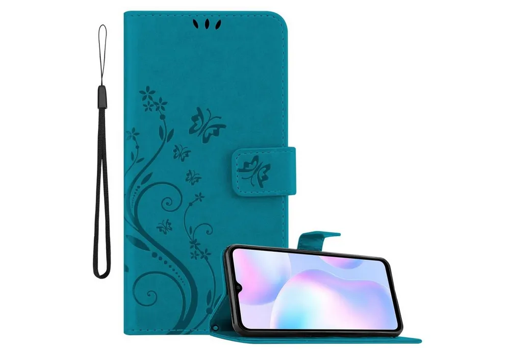 Cadorabo Handyhülle für Xiaomi RedMi 9A / RedMi 9AT Hülle Xiaomi RedMi 9A / RedMi 9AT, Hülle Schutzhülle Blumen Flower mit Standfunktion Kartenfach Magnet