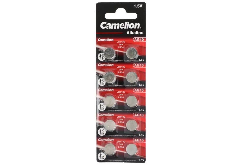 Camelion 10 Stück Knopfzelle LR54, AG10, LR54, LR1130, 189, RW89 Knopfzelle, (1,5 V)