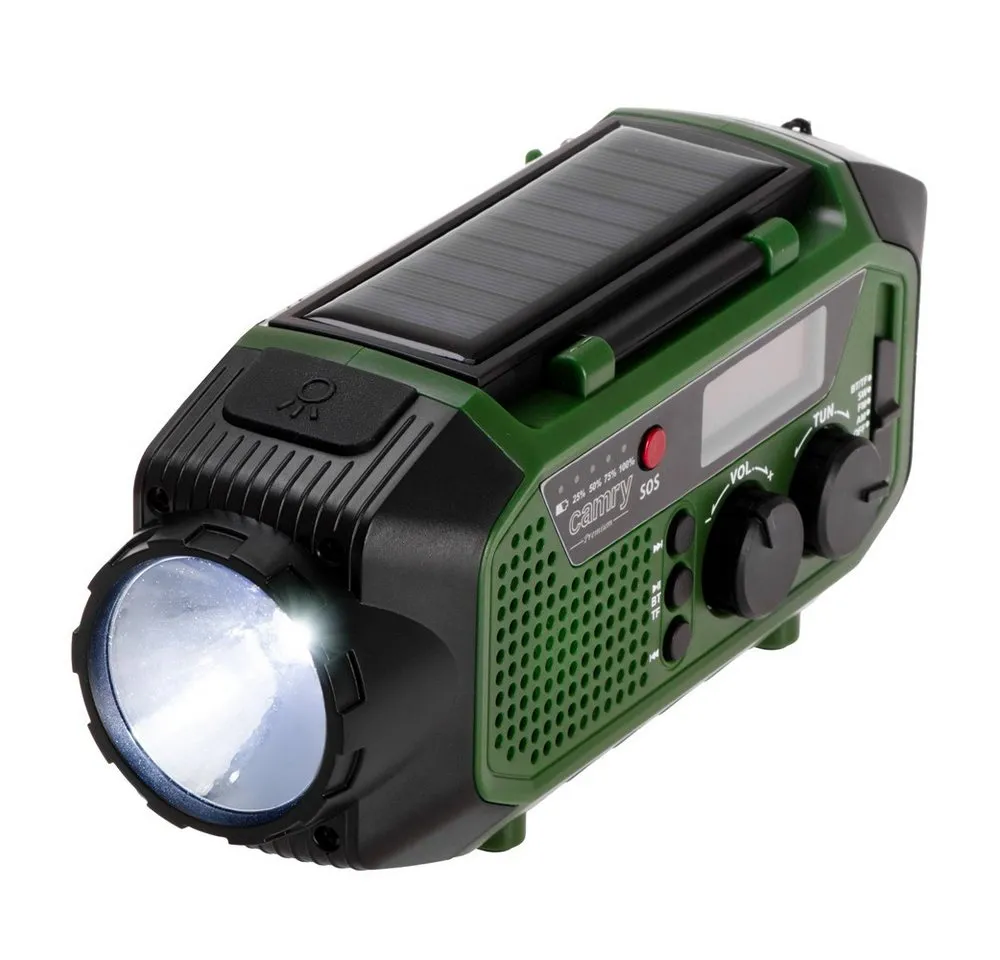 Camry CR 1919 Solar Kurbel Notfallradio (Taschenlampe, SW Radio, FM, Powerbank, AM, Leselampe, SOS-Modus, Camping Outdoor Auto Reisen Stromausfall)