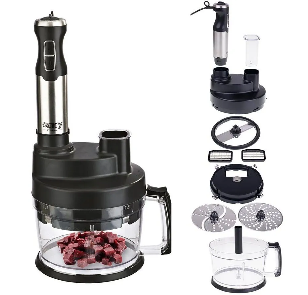 Camry Handmixer CR 4623 Multifunktions-Mixer-Set Stabmixer Set mit Schneebesen, 1600 W, Kartoffelstampfer, Würfelschneider, Reibe, Schwarz Silber