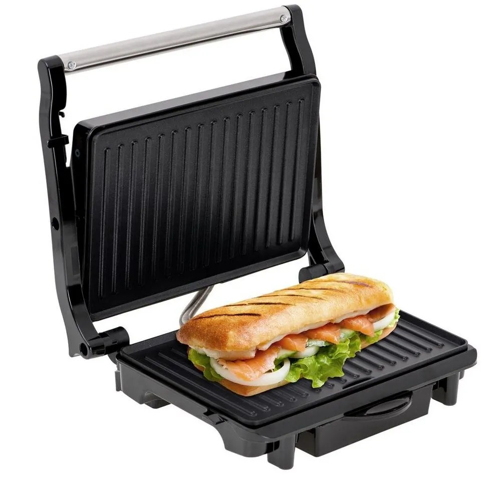 Camry Kontaktgrill CR3044 elektrisch, Panini Grill & Tischgrill für Fleisch, Gemüse, 2100 W, Sandwiches, antihaftbeschichtete Grillplatten, Schwarz/Silber