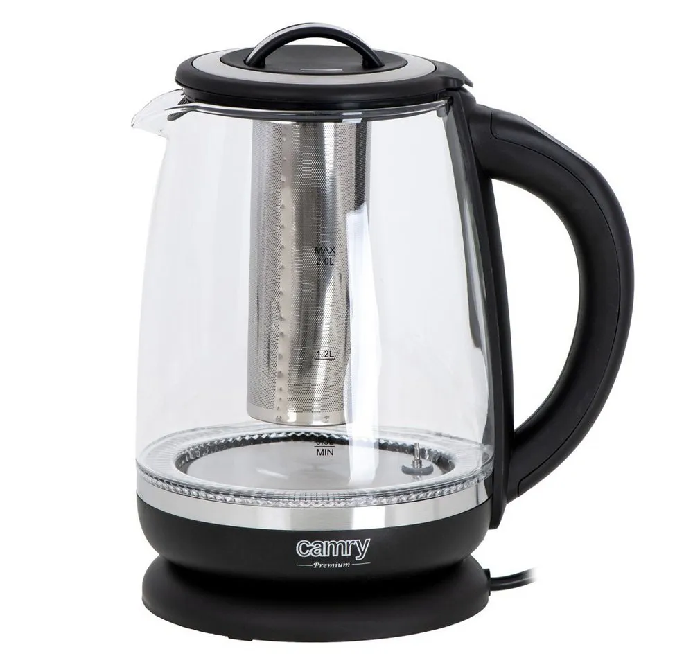 Camry Wasserkocher CR 1290 Wasserkocher Glas mit Temperatureinstellung 2 L 2200 Watt