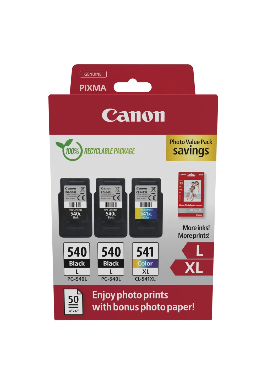 Packung mit Original Canon PG-540/CL-541 Tintenpatronen in Schwarz und Farbe, PIXMA-Kompatibilität