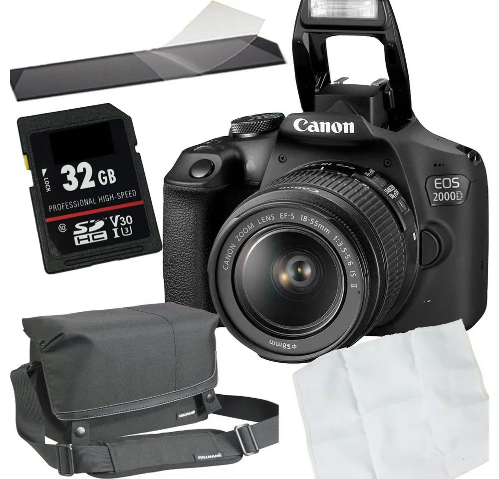 Canon Canon EOS 2000D+EF-S 18-55mm schwarz Set Angebot Spiegelreflexkamera (inkl. Karte, Tasche, Mikrofasertuch, Display-Schutzfolie)