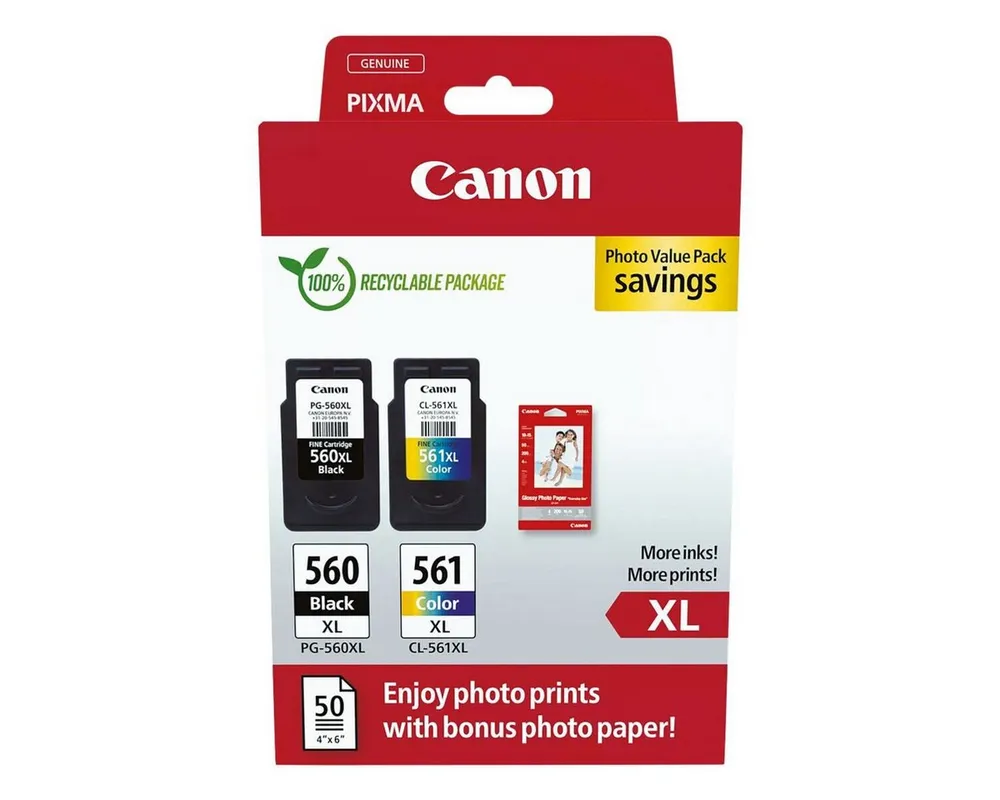 Canon PG-560XL/CL-561XL Tintenpatrone (Set, Original Druckerpatronen, schwarz / cyan / magenta / gelb)