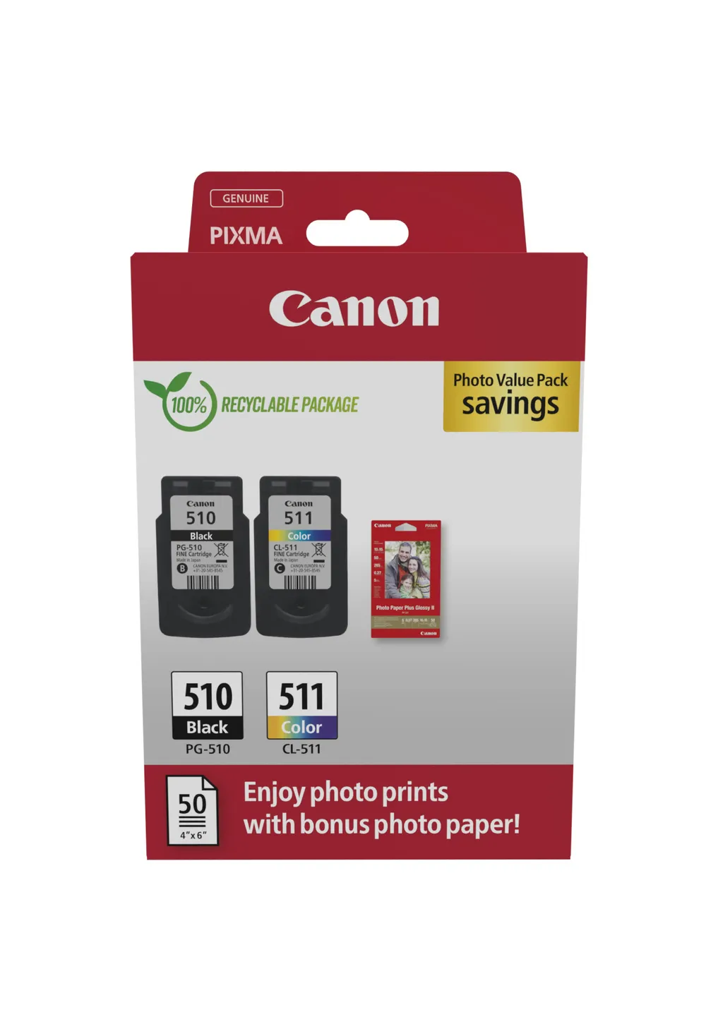 PG-510/CL-511 Tintenpatrone + Fotopapier-Vorteilspaket