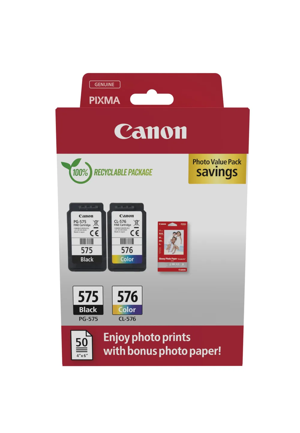 PG-575/CL-576 Tintenpatrone + Fotopapier-Vorteilspaket