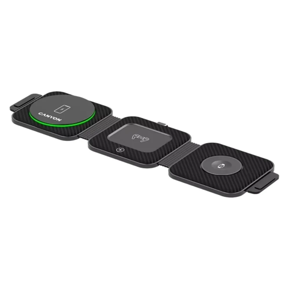 Canyon WS-305, 3in1, foldable wireless Qi charging station for 3 devices simultaneously, 15W, black