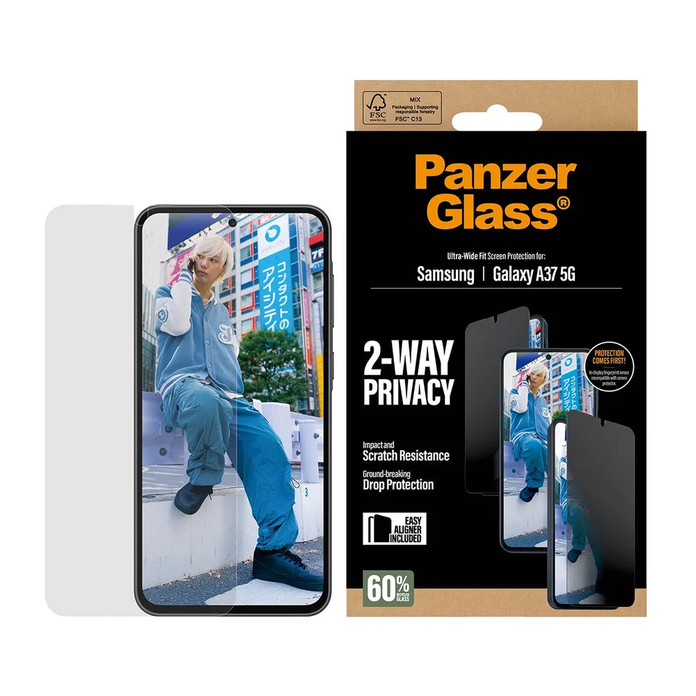 CARE by PanzerGlass Displayschutzglas Ultra-Wide Fit 2-Way Privacy Screen Protector für Samsung Galaxy A37, Displayschutzfolie, Schutzfolie, Bildschirmschutz, kratz- & stoßfest
