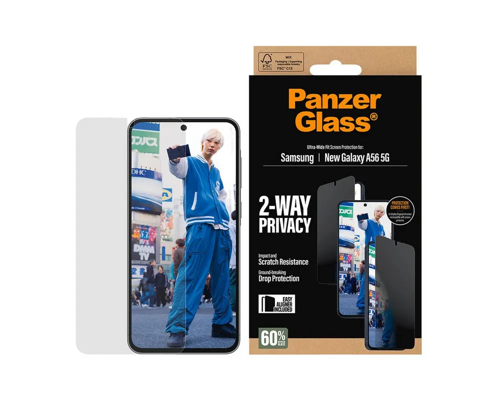 CARE by PanzerGlass Displayschutzglas Ultra-Wide Fit 2-Way Privacy Screen Protector für Samsung Galaxy A57