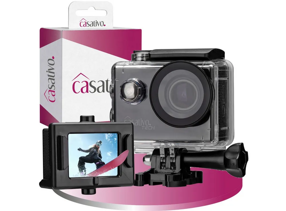 Casativo 4K Action Cam mit Ultra HD LCD Display WLAN 170° Weitwinkelobjektiv Action Cam (WLAN, MicroSD, Micro-USB, Micro-HDMI, 30 m wasserdicht, 2", 50 min Full HD, Webcam-Funktion)