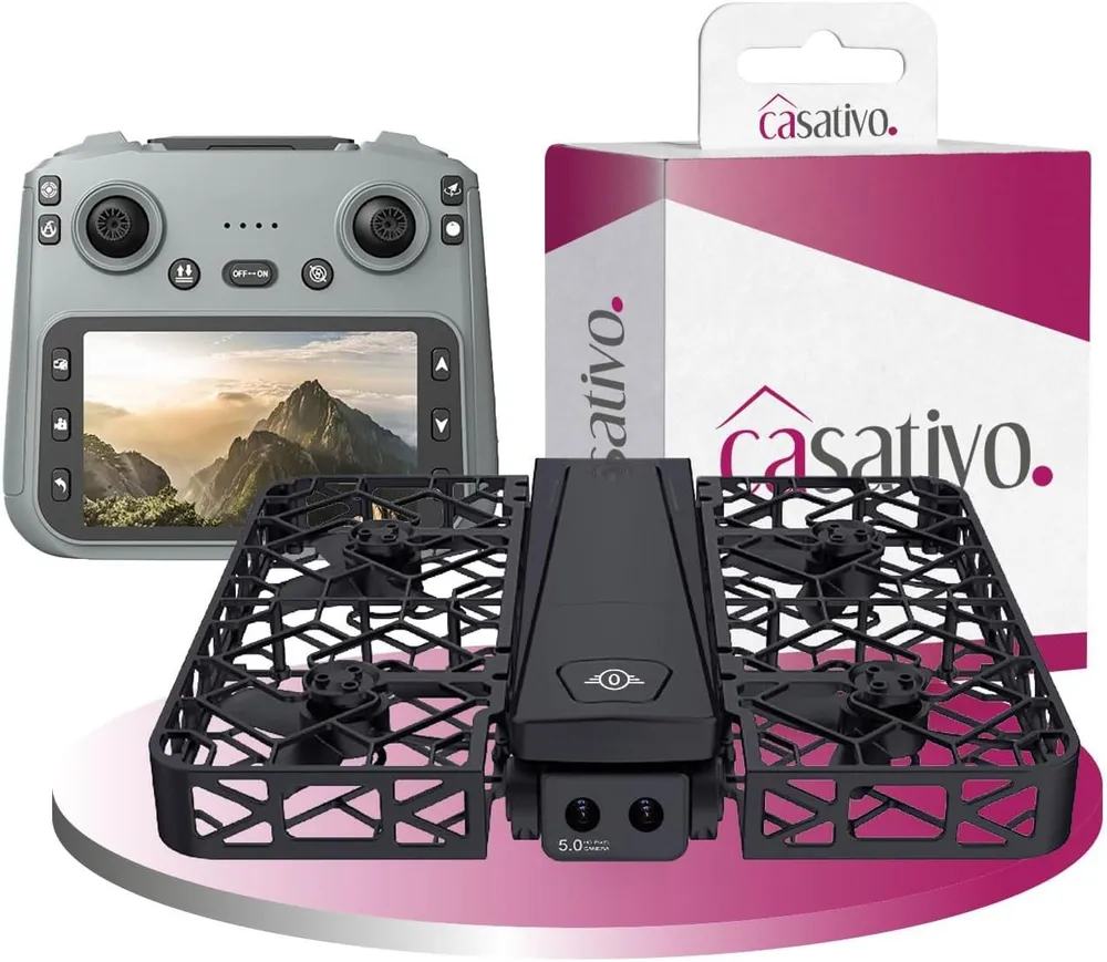 Casativo Duall-Full-HD Kamera Drohne faltbar mit 4,5" FPV Reichweite 120 m Drohne (4D Ultra-HD - 1280 x 720, 25 fps und 852 x 720, 25 fps, 3 Fluggeschwindigkeiten, Flugzeit max. 25 Minuten, 13.7 x 9 x 3.5 cm)
