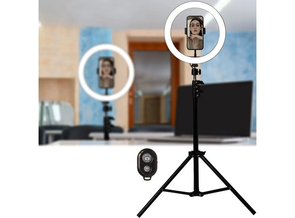 Casativo Professionelles LED-Ringlicht, Stativ-Ständer und Smartphone-Halterung Studio-Blitzgerät, (Fernauslöser, Ø 10" / 25 cm, App)