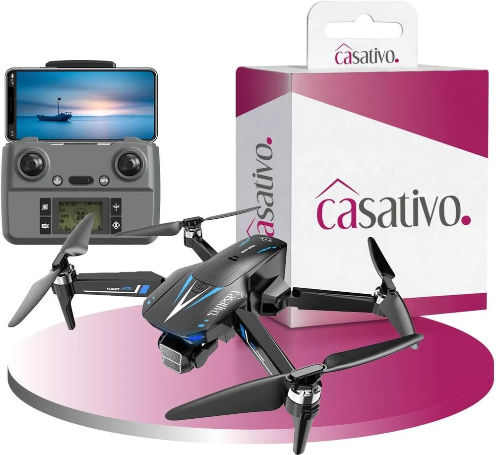 Casativo Profi GPS-Drohne Full-HD Kamera 3-Achsen-Gimbal 800 m 4K interpoliert Drohne (360°-Richtungskontrolle, Flugzeit ca. 25 Min., Rückkehr-Funktion)