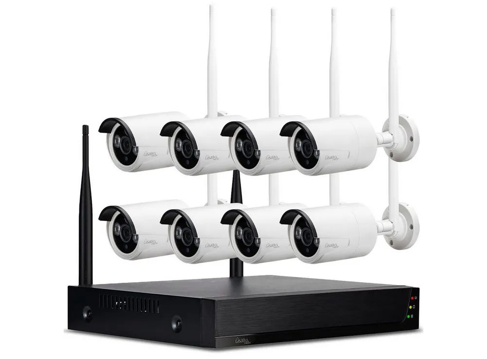 Casativo Überwachungskamera 150m Profi Funk Überwachungssystem 8 QHD-2K IRKameras & Rekorder IP66 (Außenbereich, Personenerkennung, Reichweite 150 Meter, Nachtsicht 25 Meter, Tuya App)